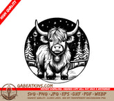 Highland Cow Christmas SVG - Barn Scene SVG