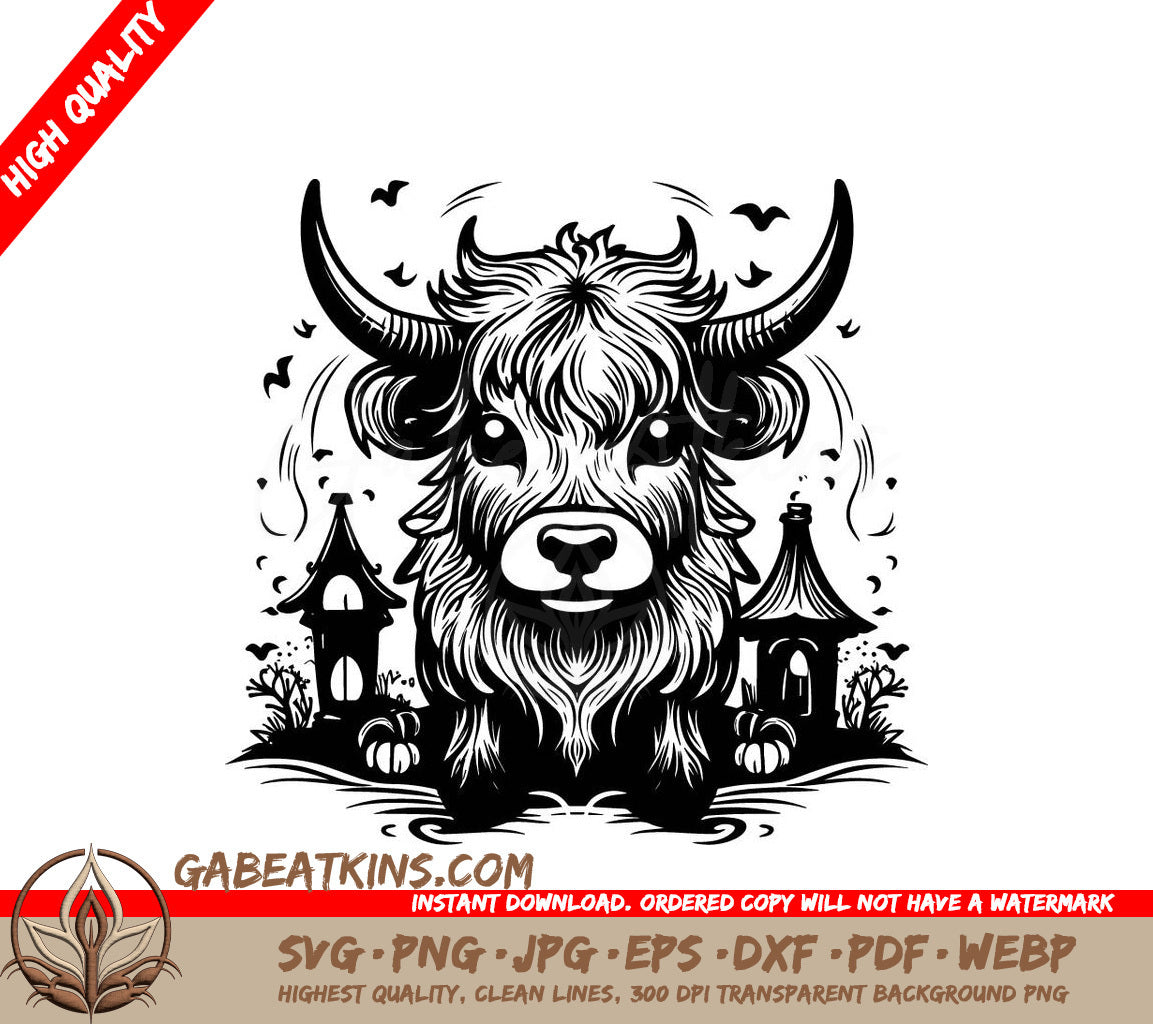 Highland Cow Halloween SVG Bull with Castle SVG