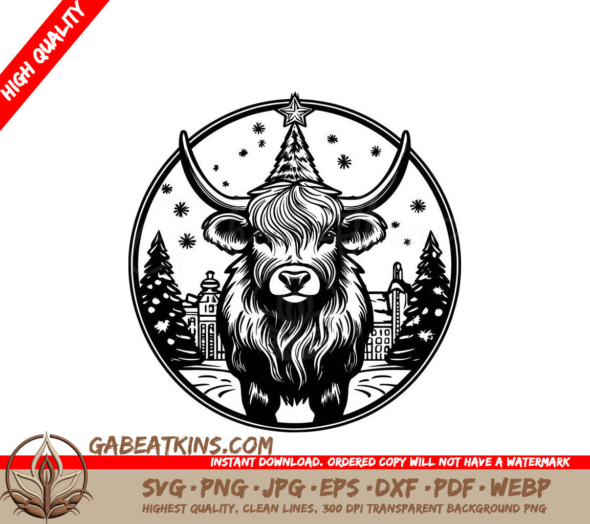 Highland Cow & Bull Christmas SVG Bundle - Silhouette SVG