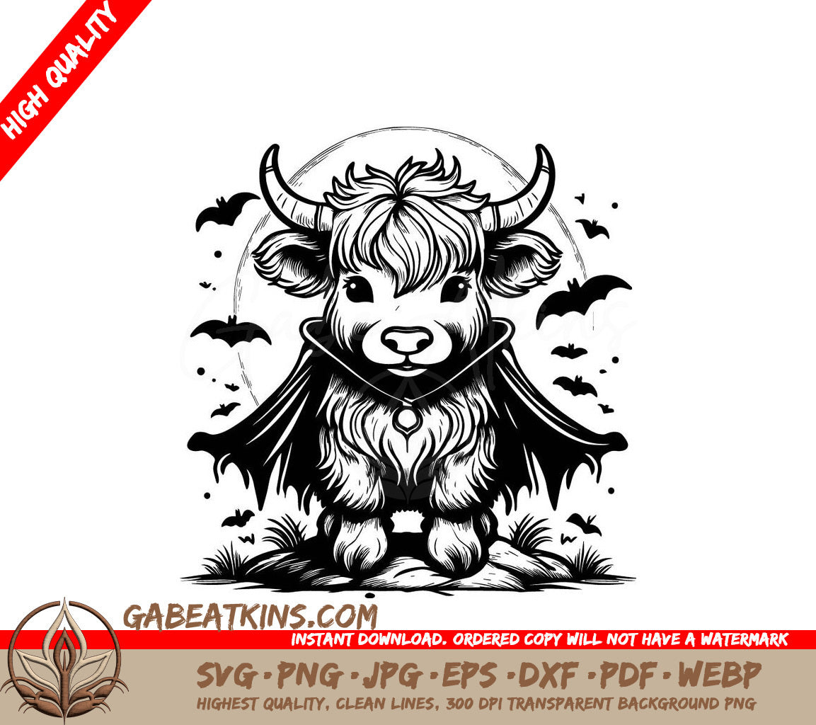 Halloween Highland Cow Vampire SVG -  Drawing SVG