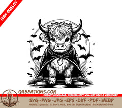 Highland Cow Vampire Halloween SVG - Drawing SVG