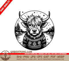 Highland Cow Christmas Sweater SVG -  Bull with Snowflakes SVG