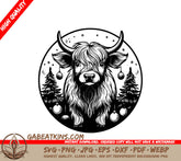 Bull Christmas SVG - Highland Cow Winter Landscape SVG