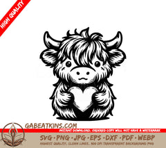 A Cow Holding A Heart SVG - Highland Cow Heart SVG