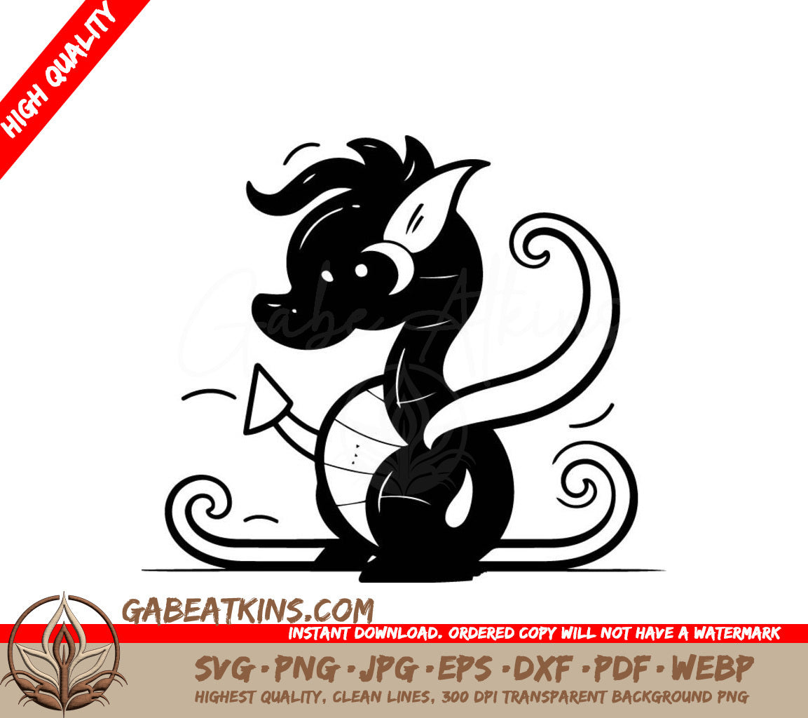 Dragon with Arrow SVG - Cute Cartoon Hippocampus Illustration SVG