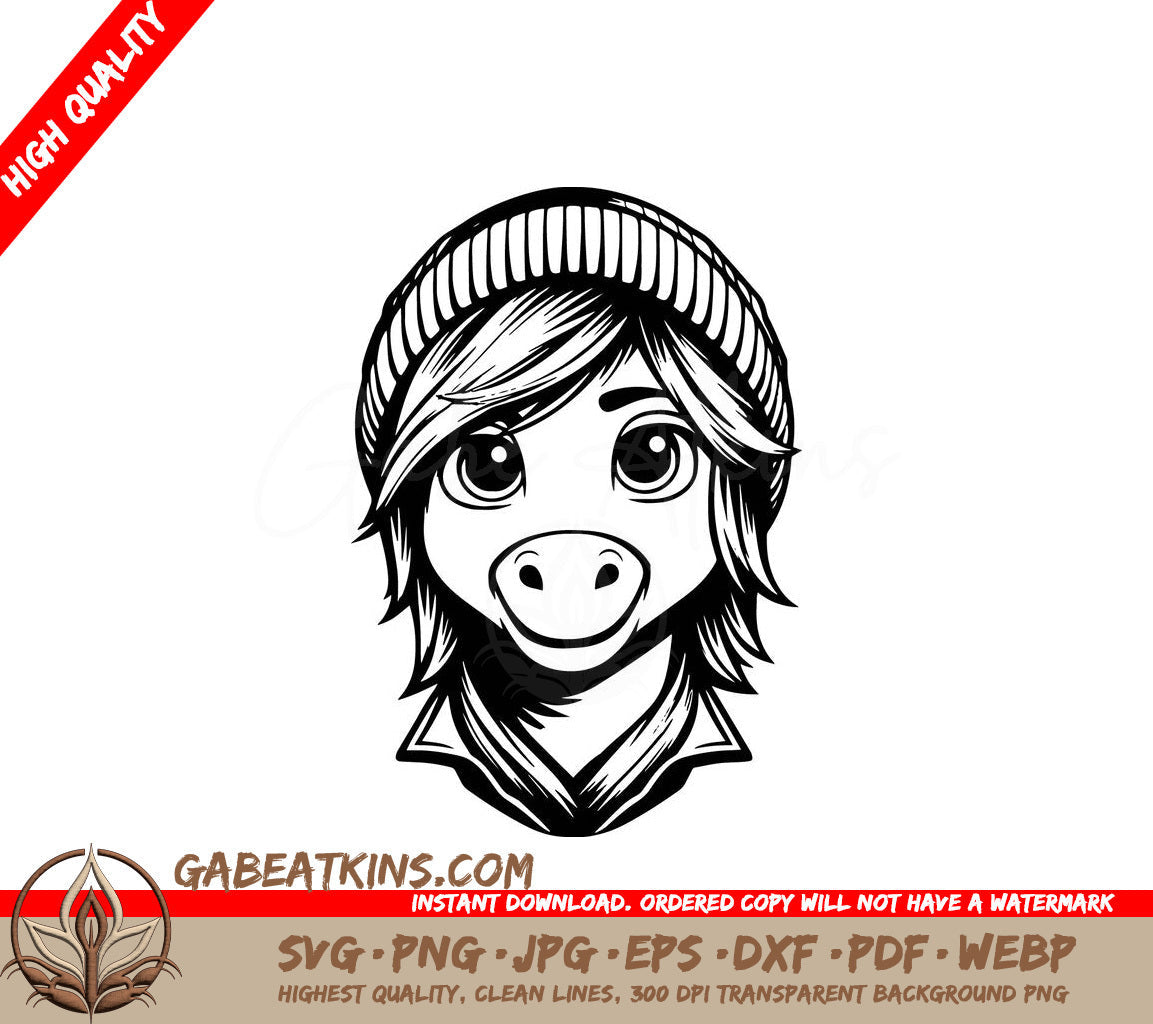 A Cow Wearing A Beanie SVG - Hipster Horse SVG