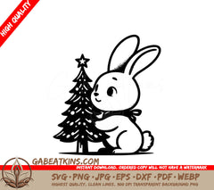 A Rabbit Decorating A Christmas Tree SVG - Holiday Bunny Magic SVG