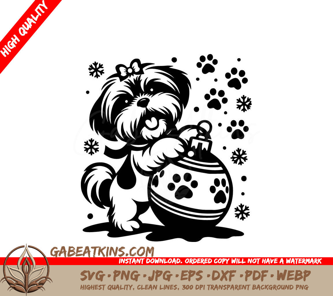 A Dog Holding A Christmas Ornament SVG - Holiday Dog Fun SVG