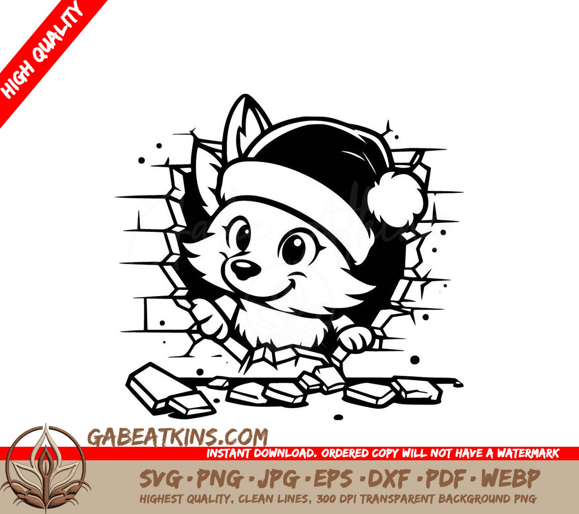 A Cat Wearing A Santa Hat SVG - Holiday Fox Breakout SVG