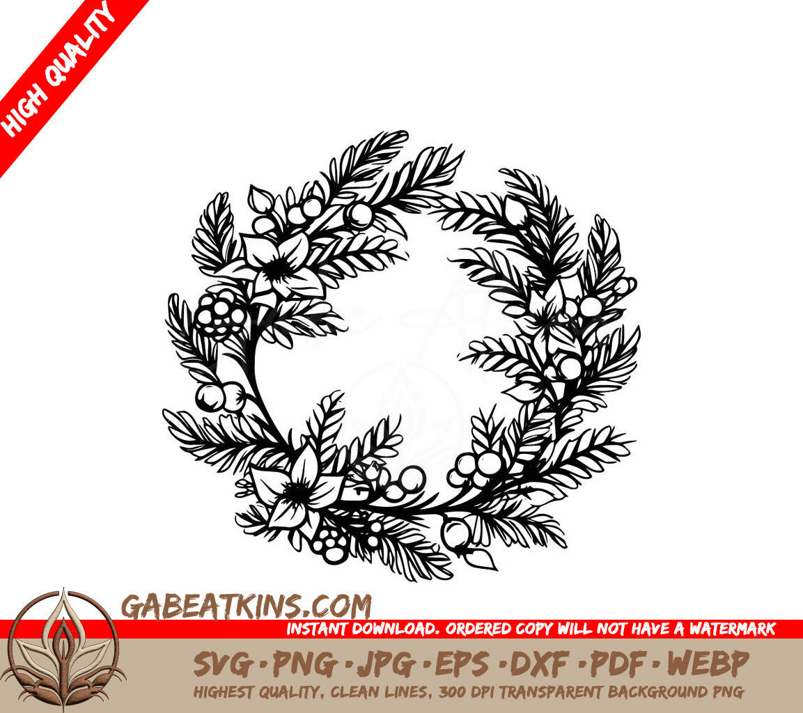 A Wreath With Flowers And Berries SVG - Holiday Wreath SVG