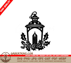 A Lantern With A Candle And Holly SVG - Holly-lit Candle SVG