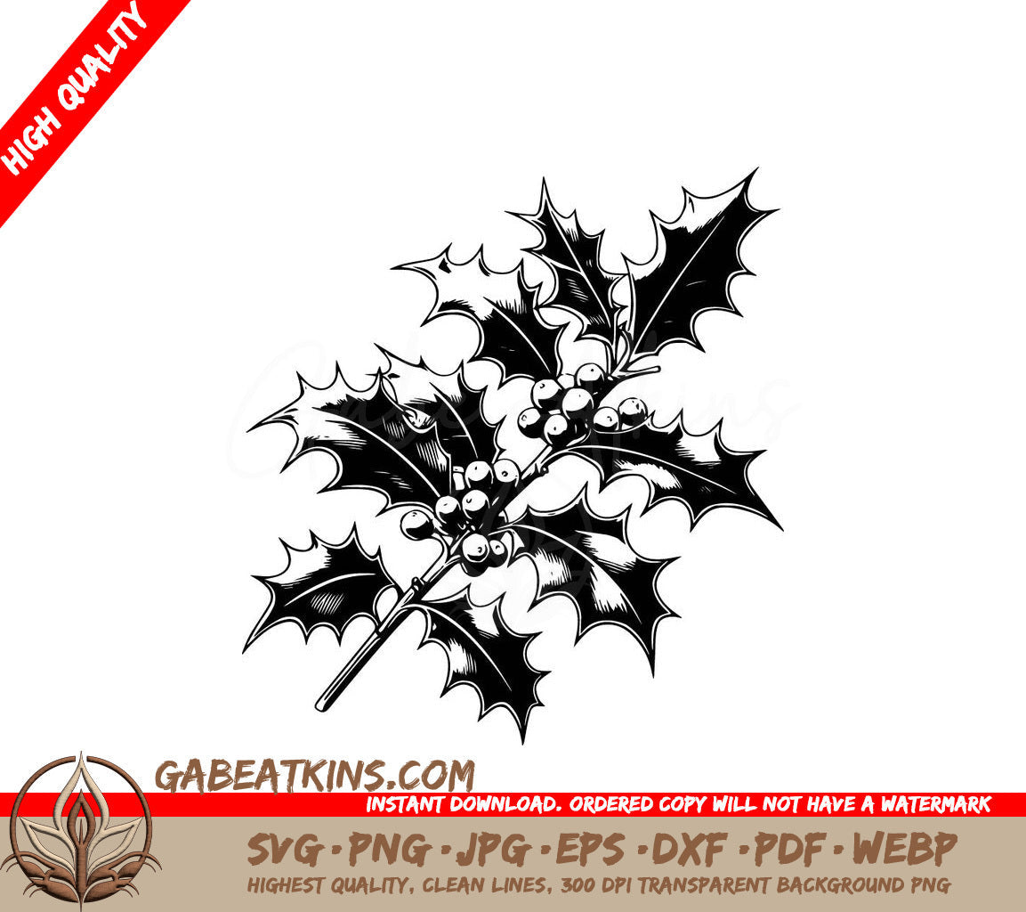A Holly Leaf With Berries SVG - Holly Branch SVG