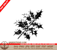 A Holly Leaf With Berries SVG - Holly Branch SVG