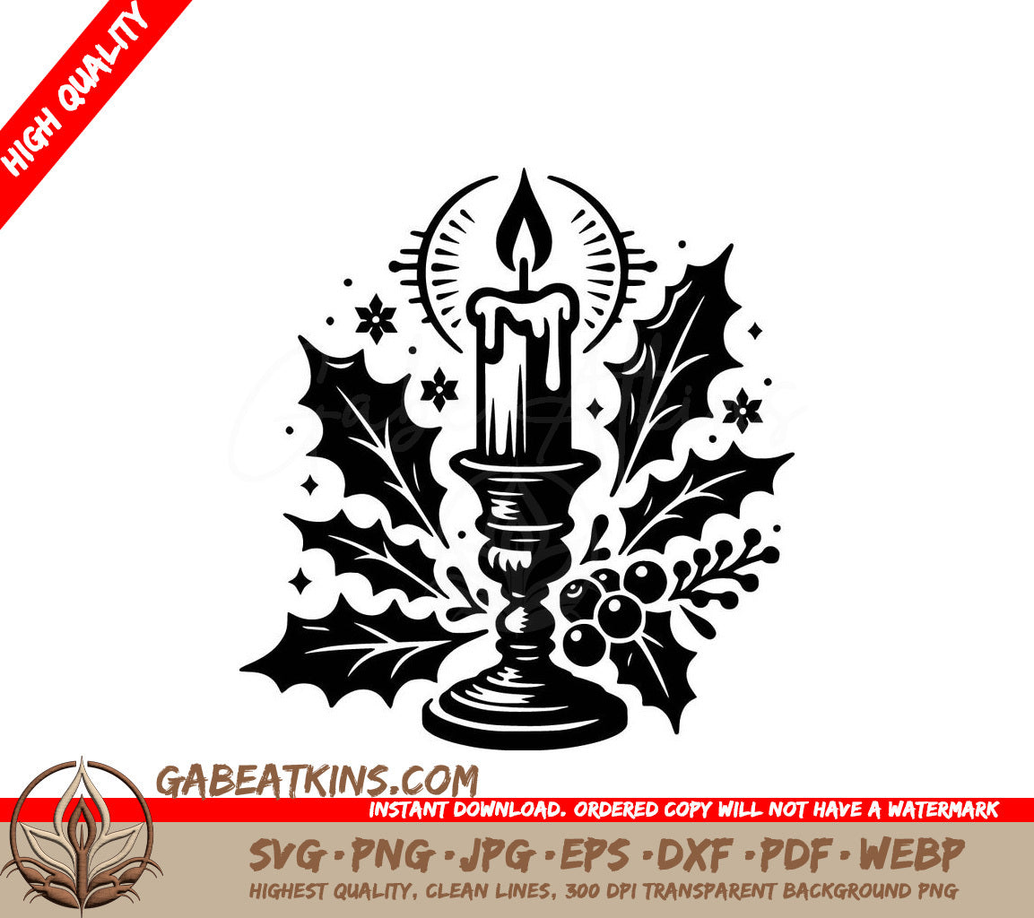 A Candle Surrounded By Holly And Berries SVG - Holly Candle SVG