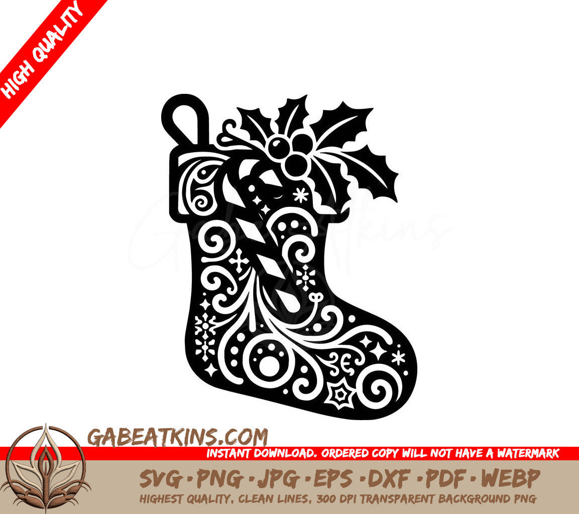 A Christmas Stocking SVG - Holly Candy Stocking SVG