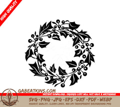 A Wreath With Leaves And Berries SVG - Holly Wreath SVG