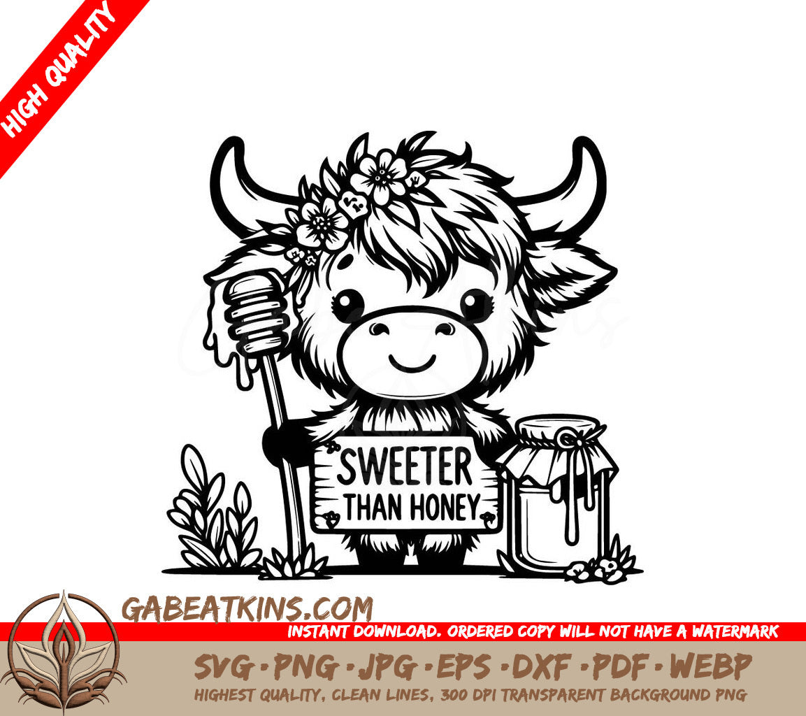 A Cow Holding A Sign That Says Sweeter Than Honey SVG - Honey Cow Blossom SVG