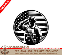 A Soldier Saluting In Front Of An American Flag SVG - Honor Guard Tribute SVG