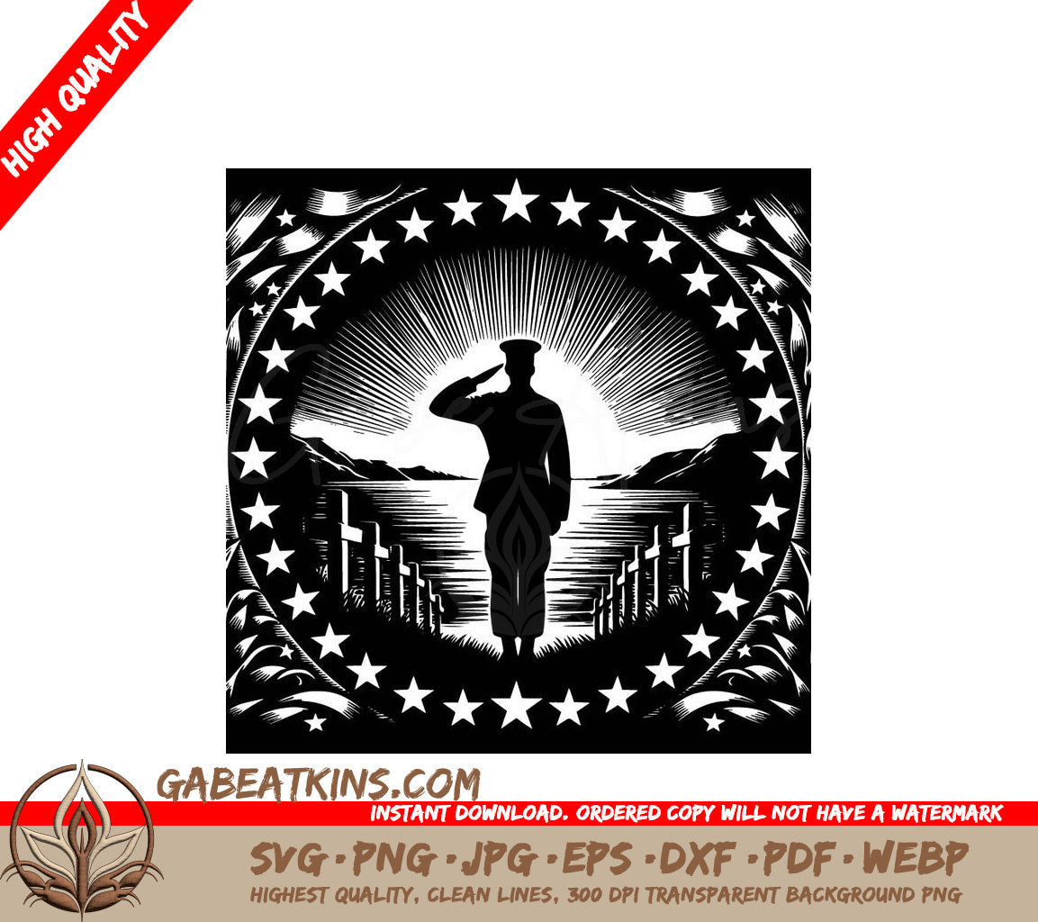 A Soldier Saluting In Front Of A Cemetery SVG - Horizon Salute SVG