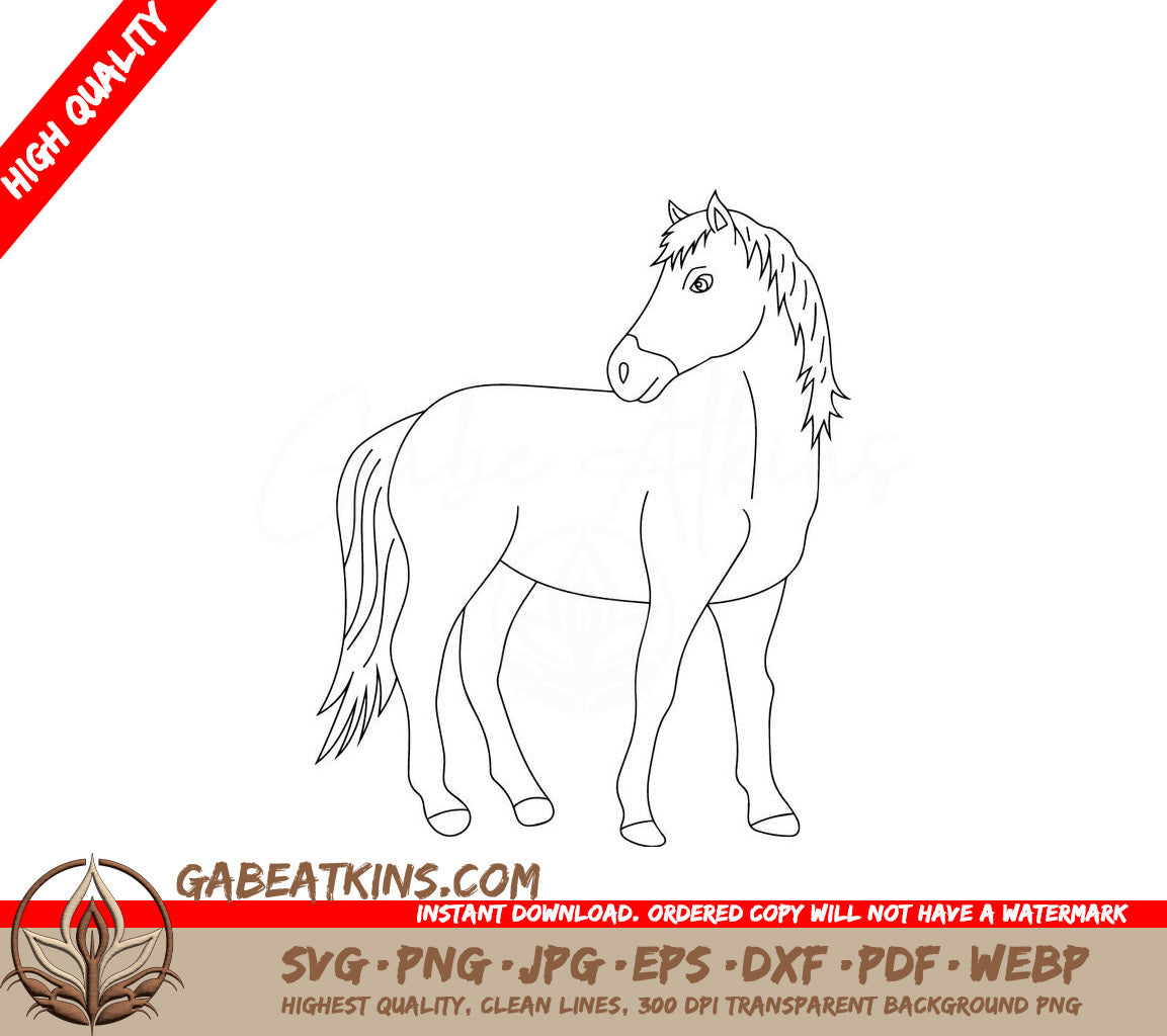 A Horse With A Long Mane SVG - Horse Clipart Cartoon Wild Animals Clipart Set for Lovers of Wildlife SVG