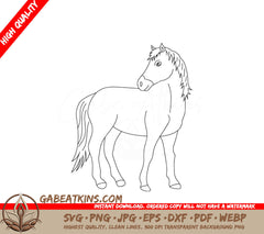 A Horse With A Long Mane SVG - Horse Clipart Cartoon Wild Animals Clipart Set for Lovers of Wildlife SVG