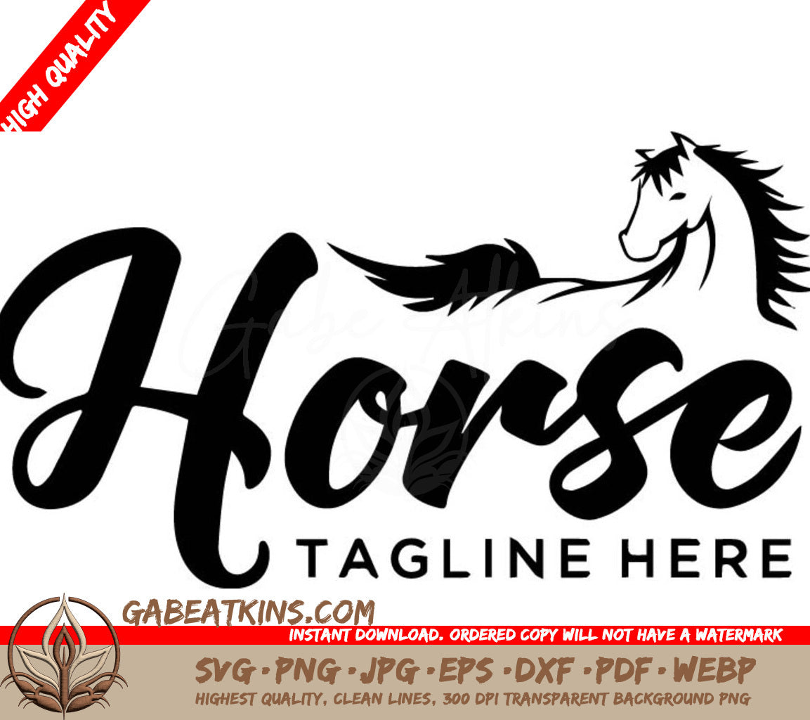 A Black And White Logo Of A Horse With The Words Horse Tagline Here Below It SVG - Horse Elegant Logo Symbol Vector_ Simplicity Line Art Concept SVG