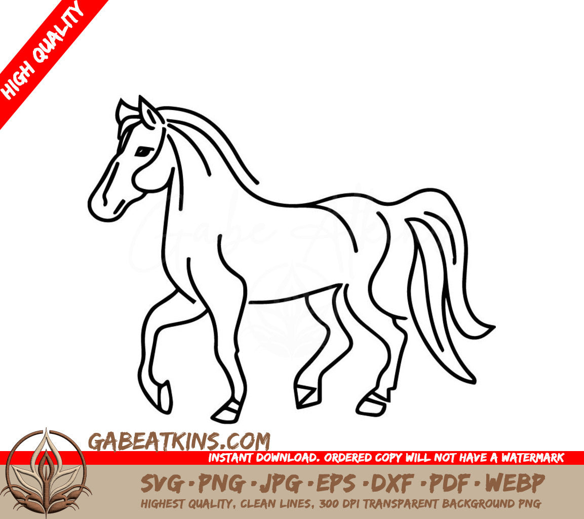 A Horse With A Long Mane SVG - Horse Line art vector illustration SVG