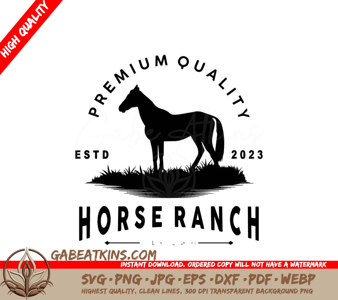A Horse Ranch Logo With A Horse Standing In The Grass SVG - Horse Logo West Country Farm Ranch Cowboy Logo Design Simple Illustration Template SVG
