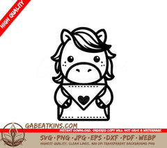 A Unicorn Holding An Envelope With A Heart On It SVG - Horse Love Letter SVG