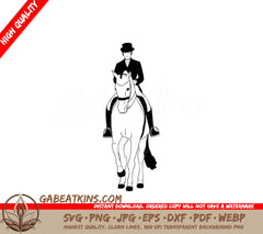 A Man Riding A Horse SVG - Horse dressage with rider in the dressage area drawn from the front SVG