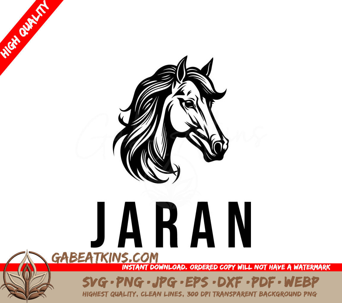 A Black And White Horse Head With The Word Jaran Below It SVG - Horse head logo vintage vector design SVG