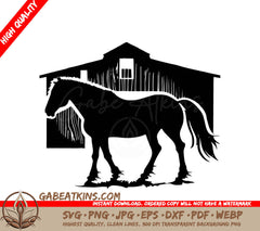 A Horse In Front Of A Barn SVG - Horse in Front of Barn SVG