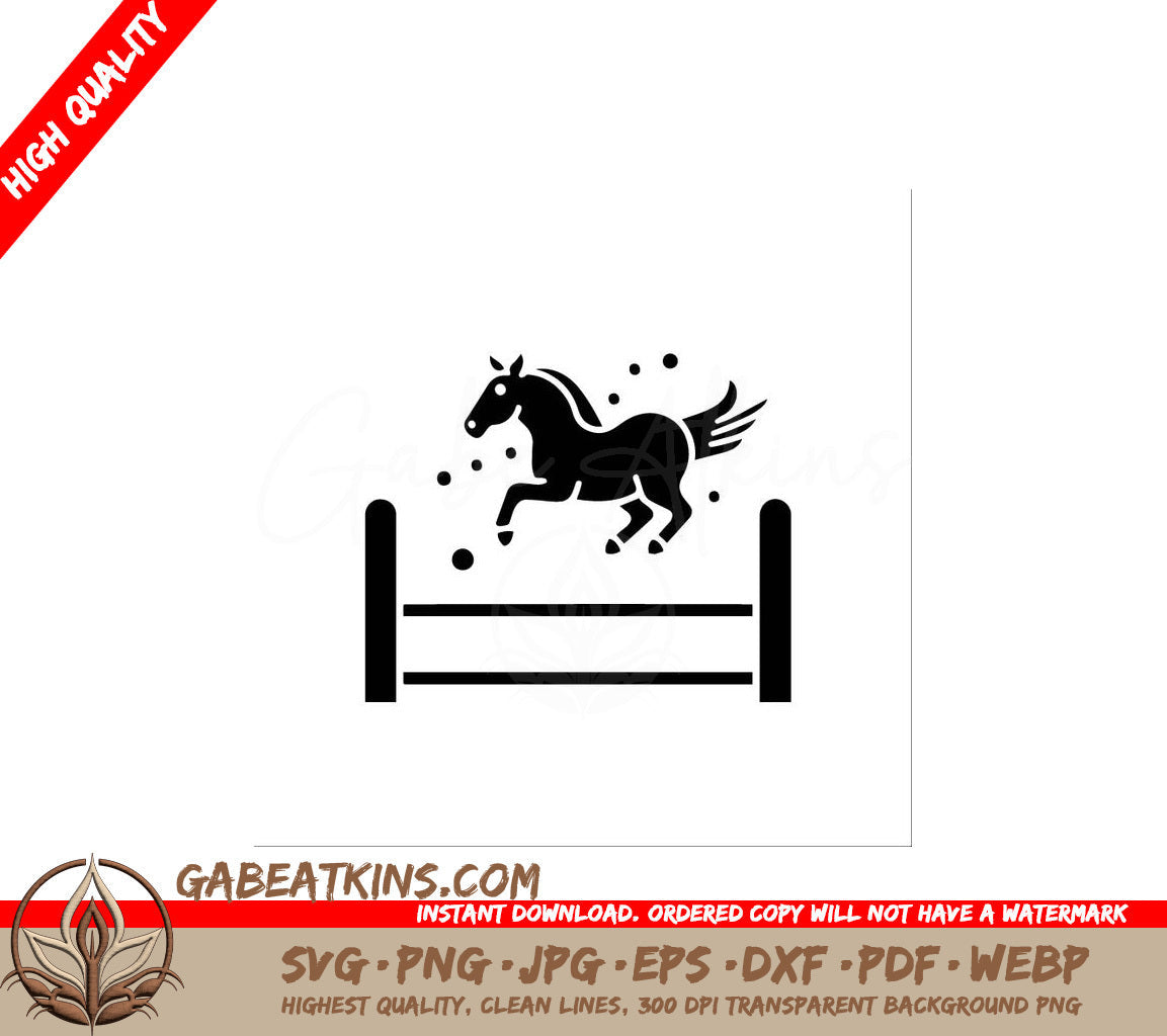 A Black And White Silhouette Of A Horse Jumping Over A Hurdle SVG - Horse jumping over barrier Flat design Vector illustration EPS 10 SVG