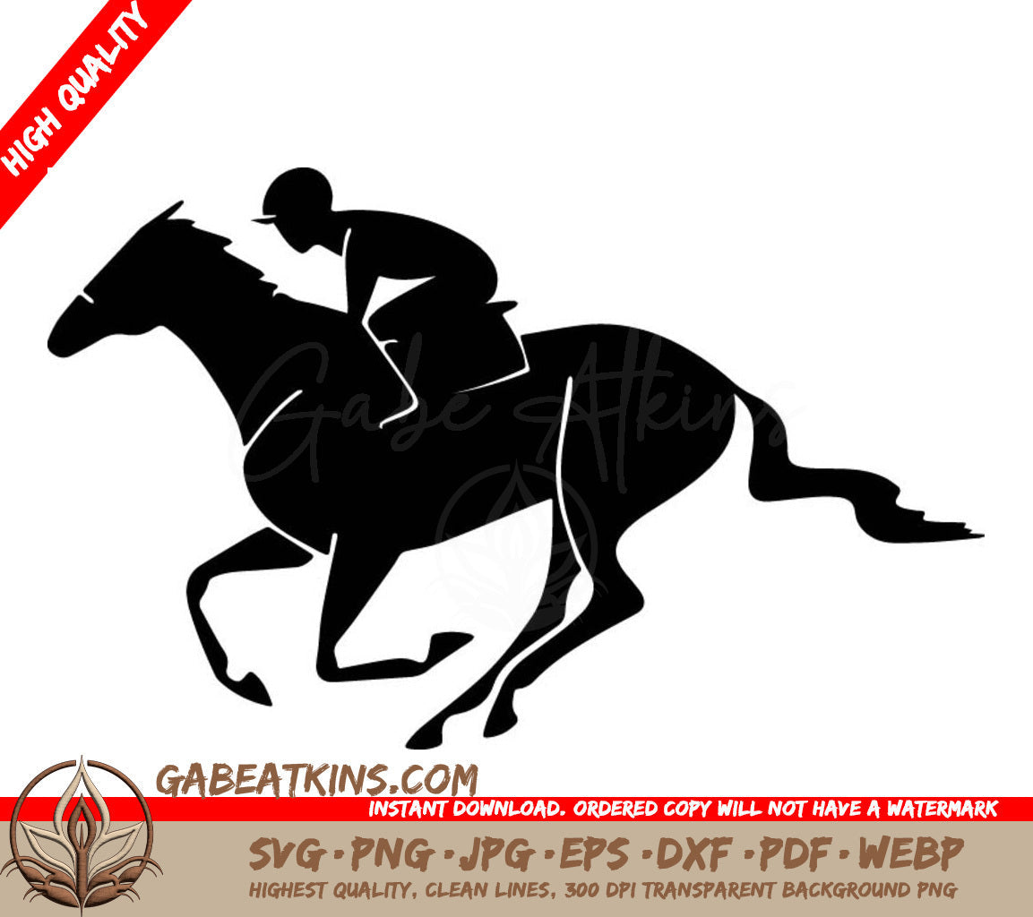 A Silhouette Of A Jockey Riding A Horse On A White Background SVG - Horse racing emblem template Isolated vector logo SVG