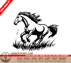 A Horse Running In The Grass SVG - Horse running in the field Vector illustration on white background SVG