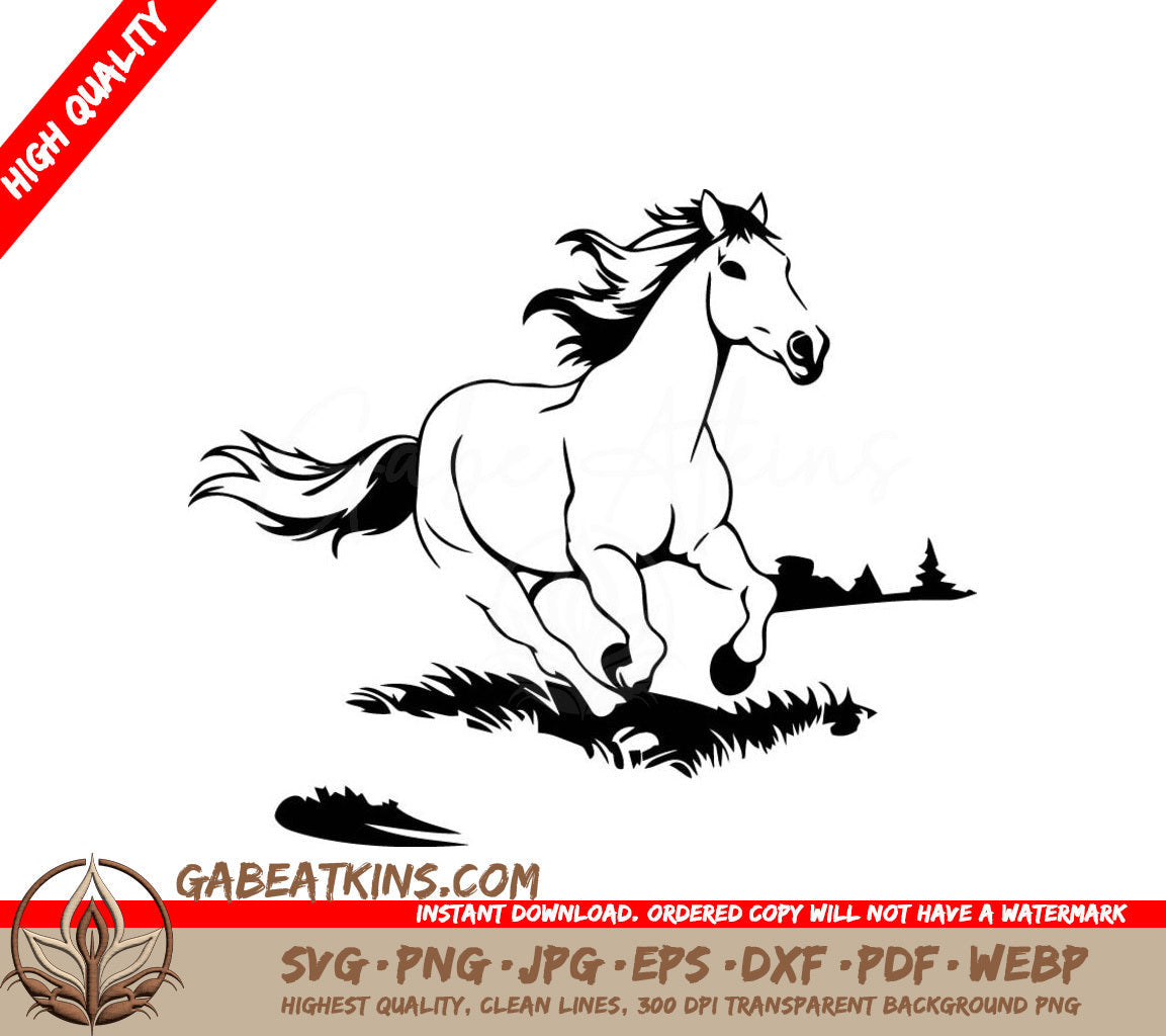 A Horse Running In A Field SVG - Horse running on green meadow Vector illustration in cartoon style SVG