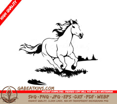 A Horse Running In A Field SVG - Horse running on green meadow Vector illustration in cartoon style SVG