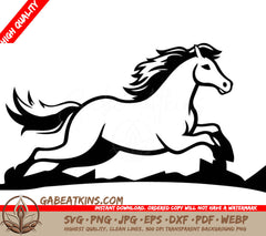 A Horse Running On A Hill . SVG - Horse running on the meadow vector Illustration on a white background SVG