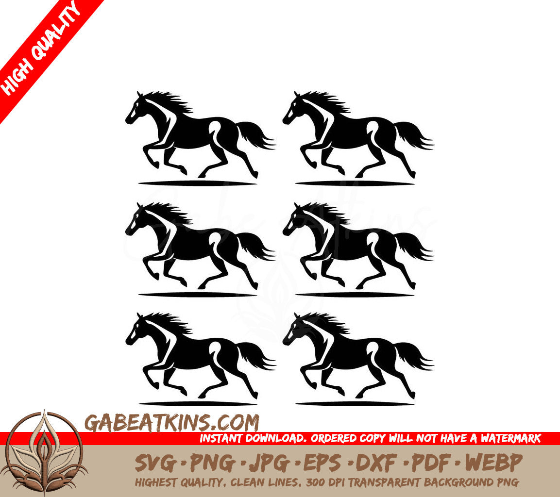 A Set Of Horses Running In Different Directions On A White Background SVG - Horse vector illustration Running horse black silhouette horse SVG