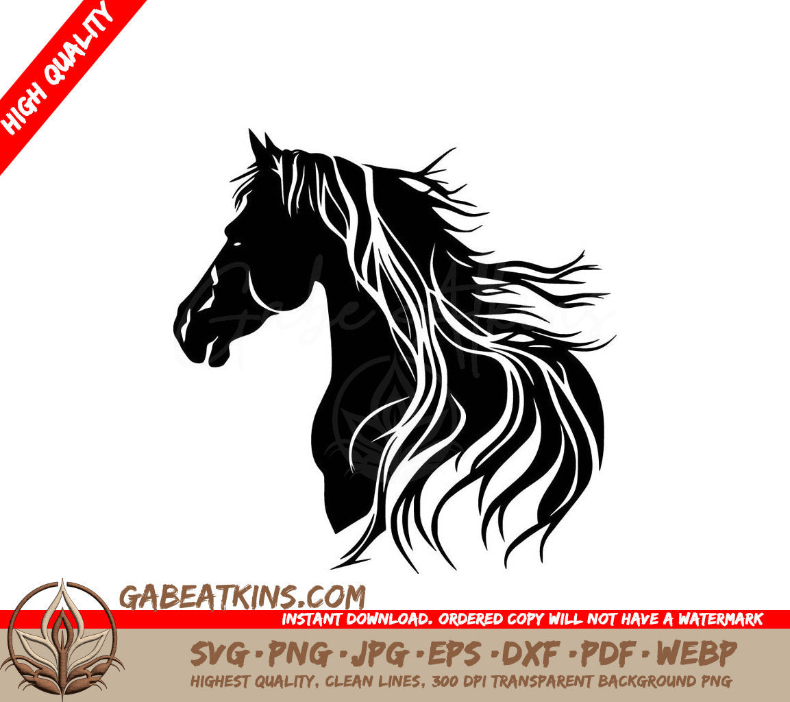 A Horses Head With A Long Mane SVG - Horse with Mane SVG