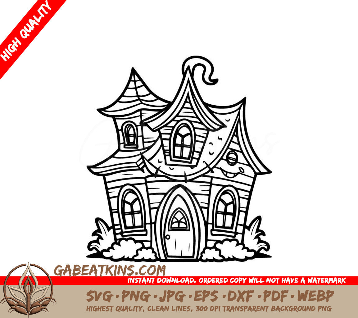 Haunted House Coloring Page SVG - Drawing SVG