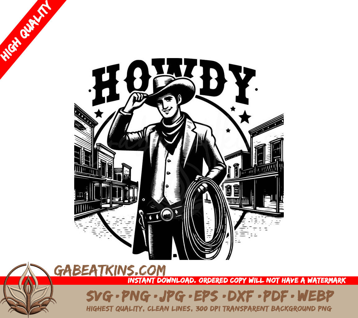 A Cowboy With The Word Howdy Above Him SVG - Howdy Cowboy SVG