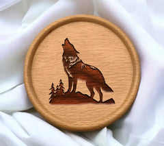 Howling Wolf Silhouette SVG with Trees - Vector Illustration SVG