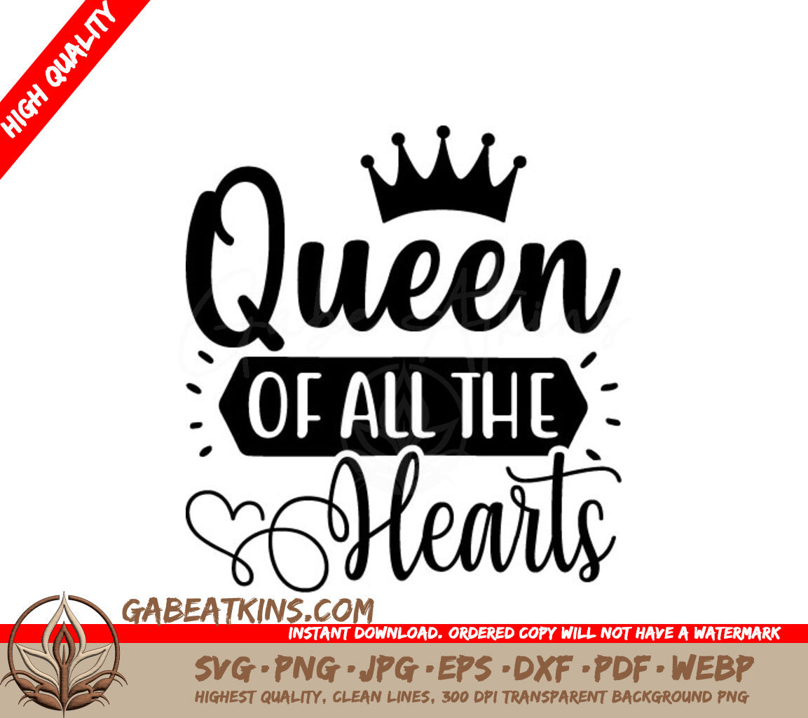 Queen of Hearts SVG with Crown - Huge Design for Cricut & Silhouette SVG