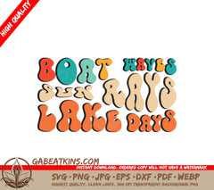 Lake Days Boat Waves Sun Rays SVG - Retro Summer Design SVG