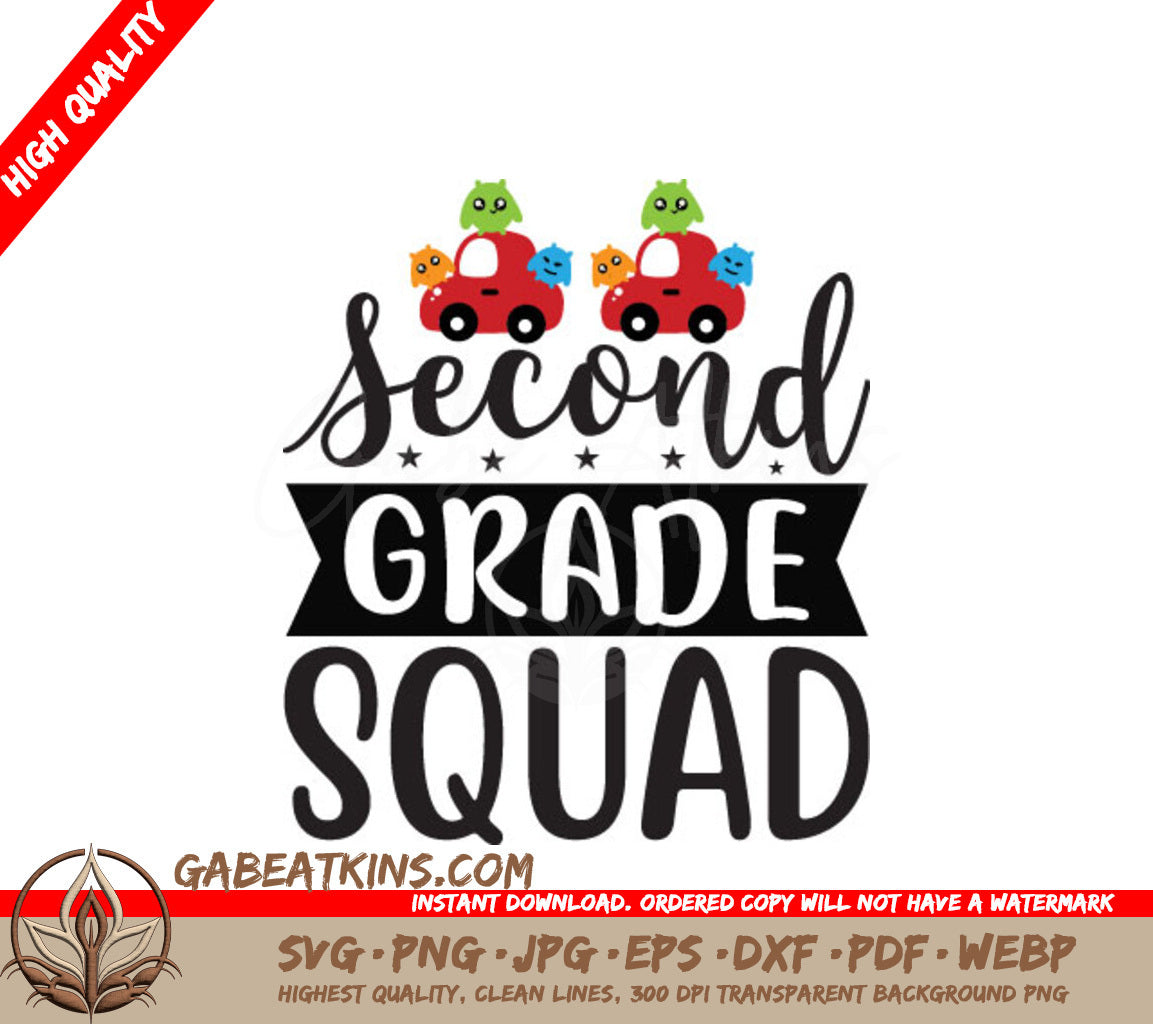 Second Grade Squad SVG - Two Cars & Monsters SVG