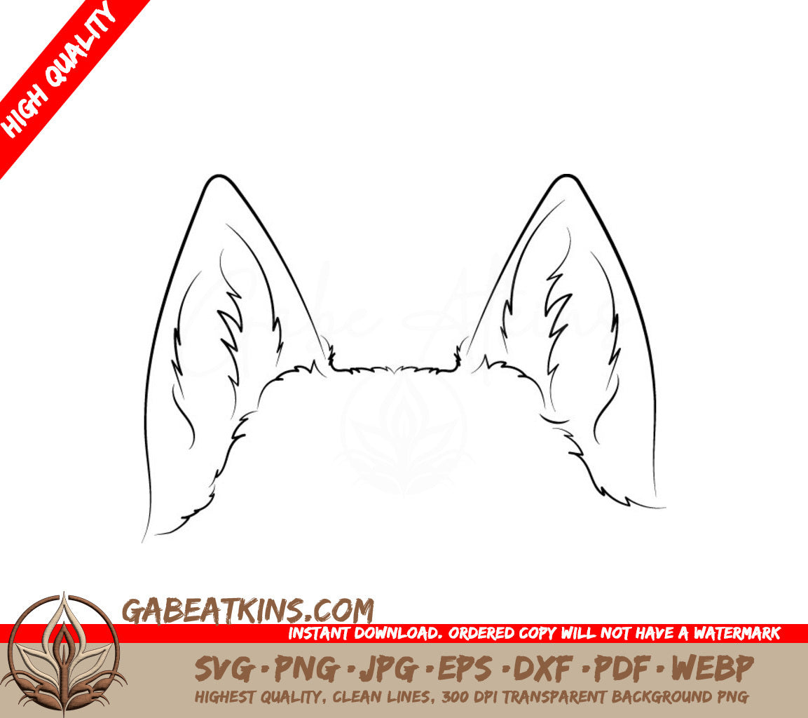 Husky Ears SVG Clipart - Outline Design