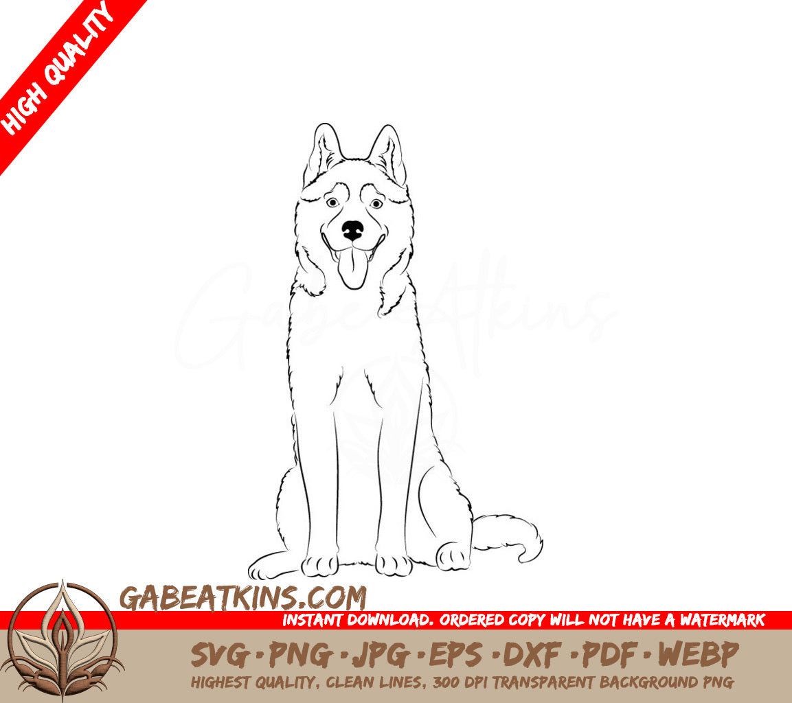 Husky Dog Sitting SVG - Outline Clipart SVG