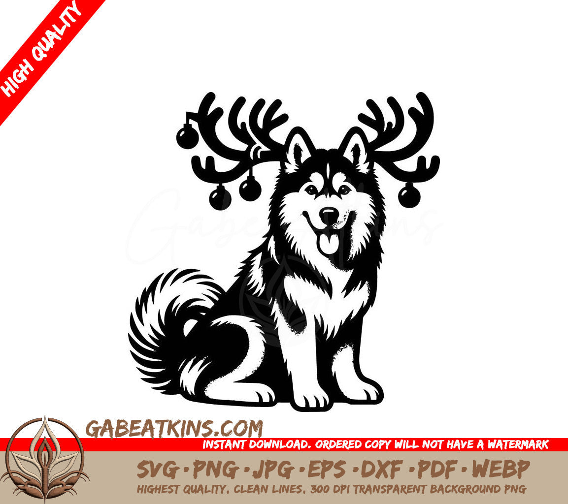 A Husky With Reindeer Antlers SVG - Husky Reindeer SVG
