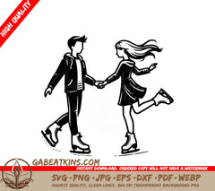 A Man And Woman Holding Hands While Ice Skating SVG - Ice Skating Together SVG